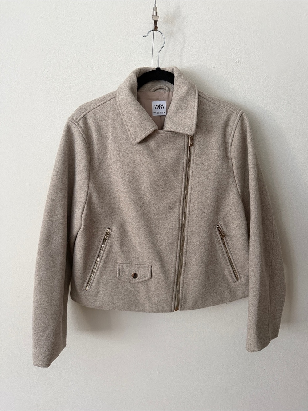 Zara Women's Taupe Asymmetrical Zip Wool-Blend Jacket